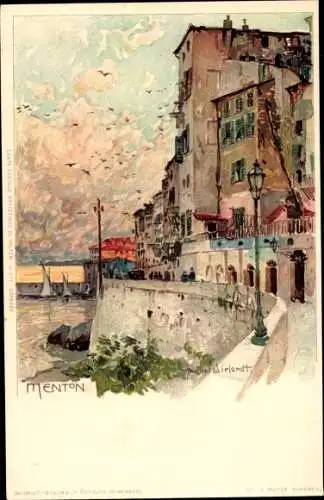 Künstler Litho Wielandt, M., Menton Alpes Maritimes, Stadtansicht