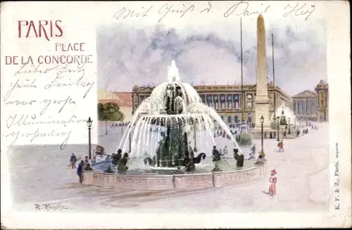 Künstler Ak Hanche Paris, Place concorde, jet d'eau