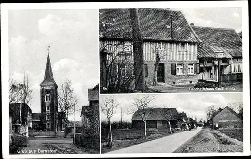 Ak Barnstorf Uehrde Niedersachsen, Kirche, Geschäftshaus Großhennig, Straßenpartie