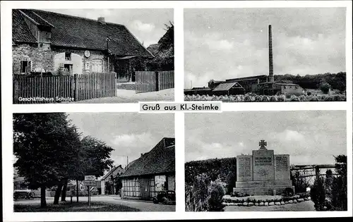 Ak Klein Steimke Königslutter am Elm, Geschäftshaus Schulze, Fabrik, Straßenpartie, Kriegerdenkmal