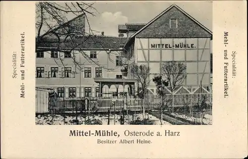 Ak Osterode am Harz, Mittelmühle, Mehl und Futterartikel