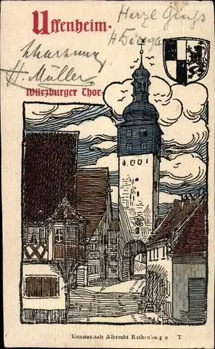 Künstler Ak Uffenheim in Mittelfranken, Würzburger Thor, Wappen