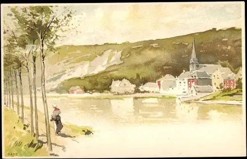 Künstler Litho Cassiens, H., Dave Namur Wallonien, Blick zum Ort
