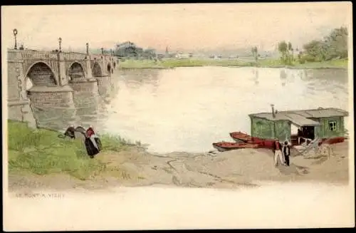 Künstler Litho Cassiens, H., Vichy Allier, Le Pont, Waschfrauen am Ufer