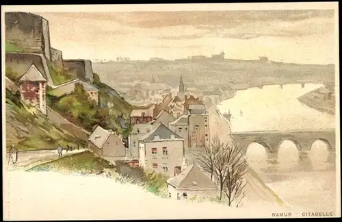 Künstler Litho Cassiens, H., Namur Wallonien, Citadelle, Vue générale