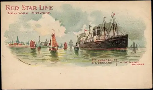 Künstler Litho Cassiens, H., Dampfer SS Vaderland, SS Zeeland, Red Star Line