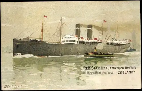 Künstler Litho Cassiens, H., Postboot Zeeland, Red Star Line