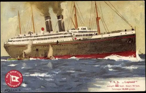 Künstler Litho Cassiens, H., Dampfschiff TSS Lapland, Red Star Line