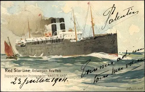 Künstler Litho Cassiens, H., Dampfer Kroonland, Red Star Line