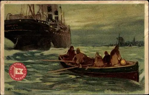 Künstler Litho Cassiens, H., Dampfer, Ruderboot, Red Star Line