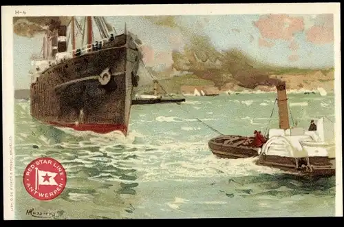 Künstler Litho Cassiens, H., Dampfschiff der Red Star Line, RSL, Schleppschiff