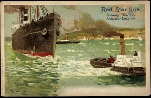 Künstler Litho Cassiens, H., Dampfschiff der Red Star Line, RSL, Schleppschiff