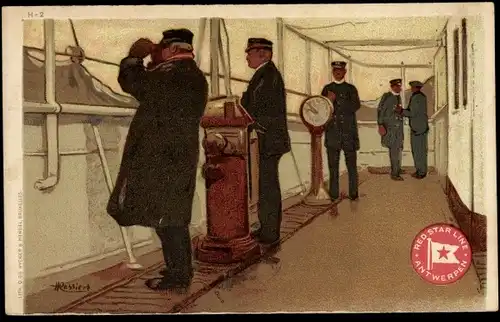 Künstler Litho Cassiens, H., Dampfschiff der Red Star Line, RSL, Seeleute