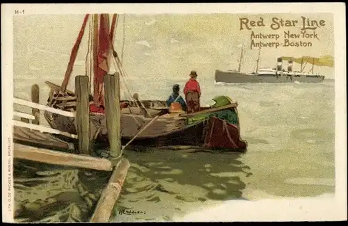 Künstler Litho Cassiens, H., Red Star Line, Dampfer, Fischerboot