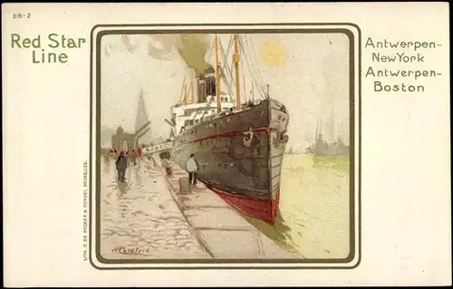 Künstler Litho Cassiens, H., Red Star Line, Dampfer im Hafen