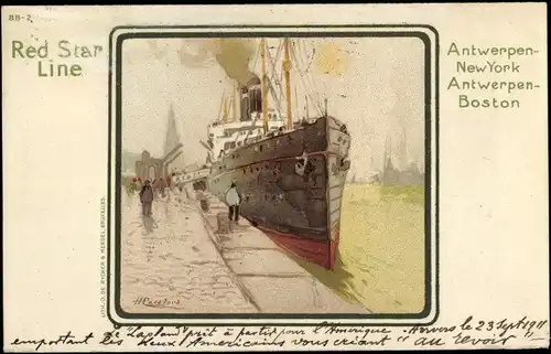 Künstler Litho Cassiens, H., Red Star Line, Dampfer im Hafen
