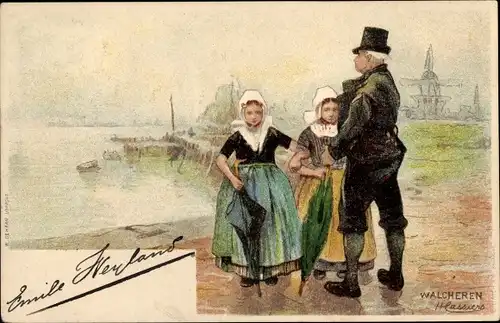 Künstler Litho Cassiens, H., Walcheren Zeeland, am Meer, Trachten