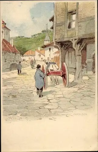 Künstler Litho Cassiens, H., Chateldon Puy de Dôme, Straßenpartie