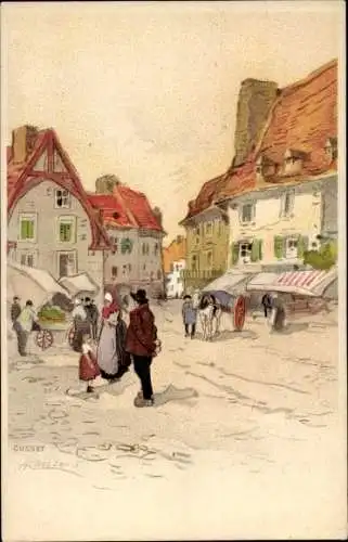 Künstler Litho Cassiens, H., Cusset Allier, Marktplatz