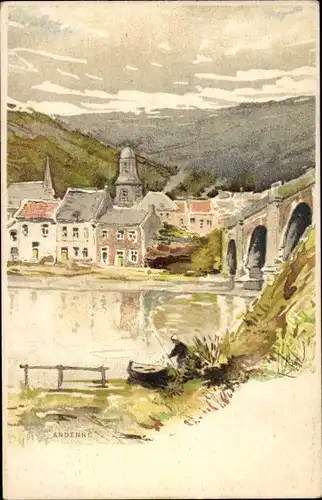 Künstler Litho Cassiens, H., Andenne Wallonien Namur, Blick auf den Ort