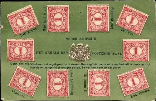 Briefmarken Ak Nederlandsche Het Geheim der Postzegeltaal, Briefmarkensprache