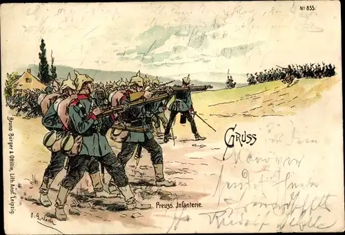 Litho Gruß, Preußische Infanterie im Gefecht
