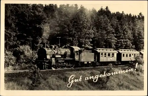Ak Gut angekommen, Deutsche Eisenbahn, Dampflok in voller Fahrt