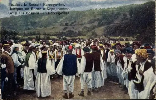 Ak Bosnien Herzegowina, Menschen in Tracht, Kolotanz