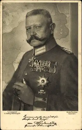 Ak Generalfeldmarschall Paul von Hindenburg, Portrait, Uniform, Orden, Säbel