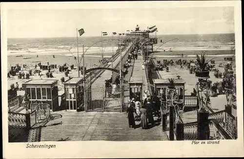 Ak Scheveningen Den Haag Südholland, Pier en strand