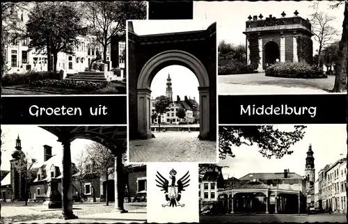 Ak Middelburg Zeeland Niederlande, Gebäude, Kirche, Säulengang, Platz