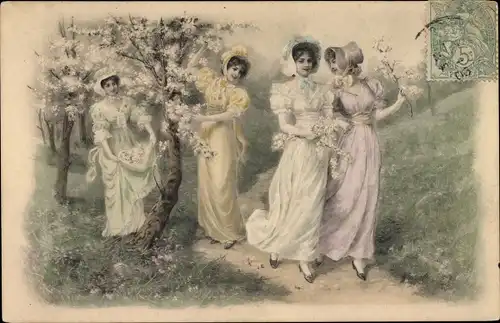 Ak Vier junge Frauen beim Spaziergang