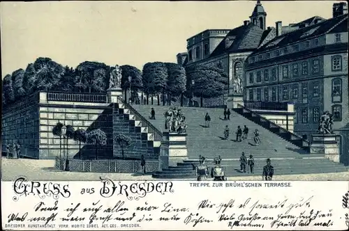 Litho Dresden Altstadt, Treppe zur Brühlschen Terrasse
