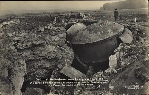 Ak Liège Lüttich Wallonien, Fort Loncin, Durch 42 cm Geschoss zerstörte Betondecken e. Panzerturms
