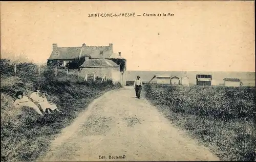 Ak Saint Côme de Fresné Calvados, Chemin de la Mer