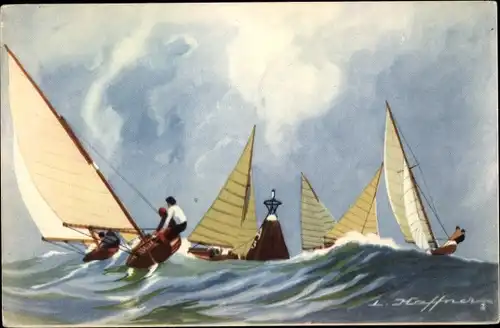 Künstler Ak Haffner, L., Le virage de la bouée par les dinghies, Regatta