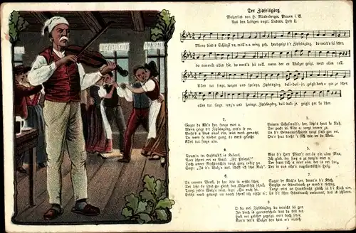 Lied Ak Mückenberger, Der Zipfelsgörg, Vogtländisches Volkslied, Musikant mit Geige, tanzende Paare