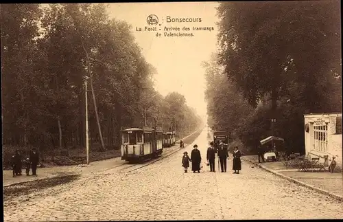 Ak Bon Secours Bonsecours Péruwelz Hennegau, La Foret, Straßenbahn