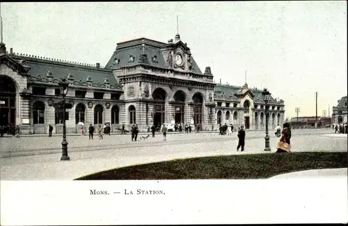 Ak Mons Wallonien Hennegau, La Station, Bahnhof, Straßenseite