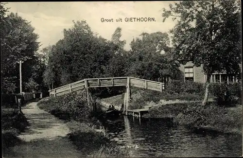 Ak Giethoorn Overijssel Niederlande, Fluss, Brücke