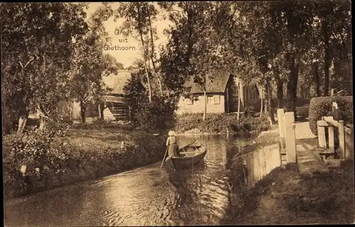 Ak Giethoorn Overijssel Niederlande, Flusspartie, Ruderboot, Häuser