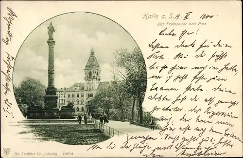 Ak Halle an der Saale, Alte Promenade und Post, Denkmal