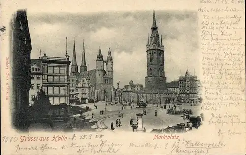 Ak Halle an der Saale, Marktplatz, Turm, Kirche