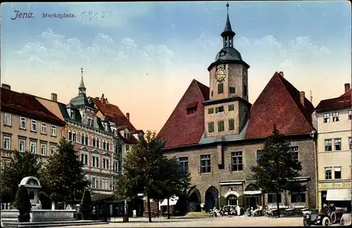 Ak Jena in Thüringen, Marktplatz, Rathaus, Denkmal, Turmuhr