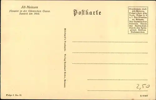 Ak Meißen Sachsen, Haustor in der Görnischen Gasse, Bauzeit um 1600