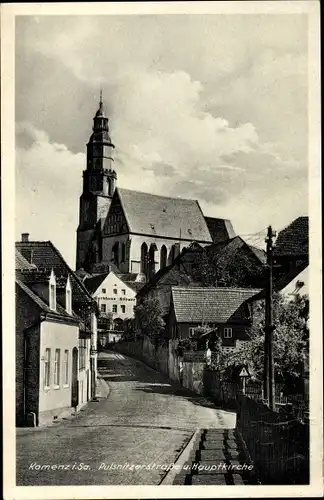 Ak Kamenz Sachsen, Pulsnitzer Straße und Hauptkirche