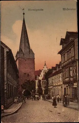 Ak Wernigerode am Harz, Westerntor, Geschäfte, Passanten