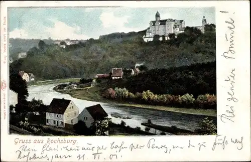 Ak Rochsburg Lunzenau, Ortschaft mit Blick auf das Schloss