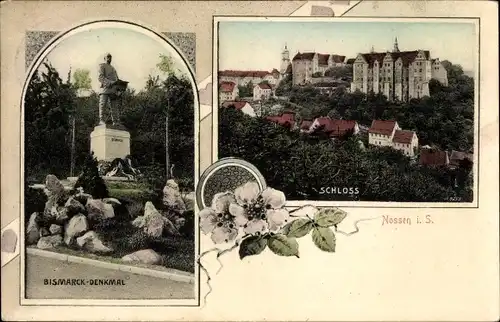 Ak Nossen in Sachsen, Schloss, Bismarck-Denkmal