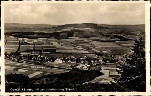 Ak Cranzahl Sehmatal im Erzgebirge, Panorama mit dem Scheibenberg